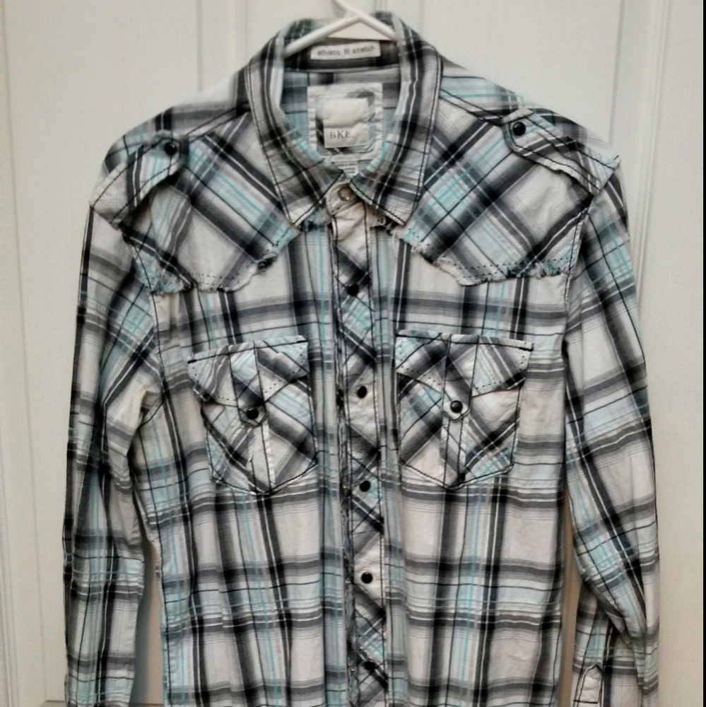 Mens Buckle Athletic Fit Stretch Button Down (M)